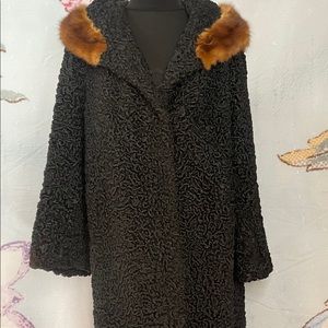 Real Persian Lamb Fur coat with Mink fur collar